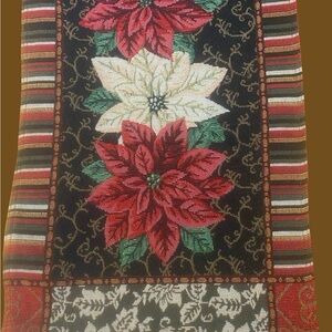 Festive Poinsettia Holiday Tapestry Table Runner